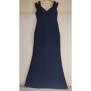 Navy Bandage Mermaid Gown Womens S Sweetheart Neck Thick Straps Gold Zip Evening